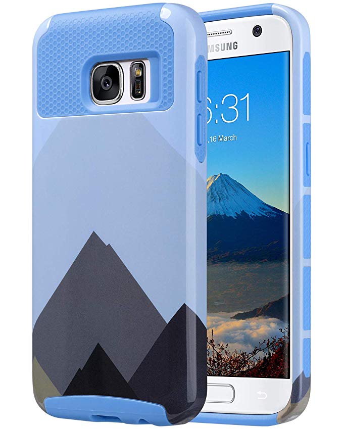 ULAK S7 Case, Galaxy S7 Case, Hybrid Case for Samsung Galaxy S7 2016 Release 2-Piece Dual Layer Style Hard Cover (Mountain Peaks-Blue) Will not Fit S7 Edge