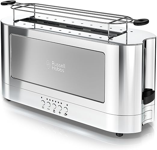 Russell Hobbs 2-Slice Glass Accent Long Toaster, Silver & Stainless Steel, TRL9300GYR