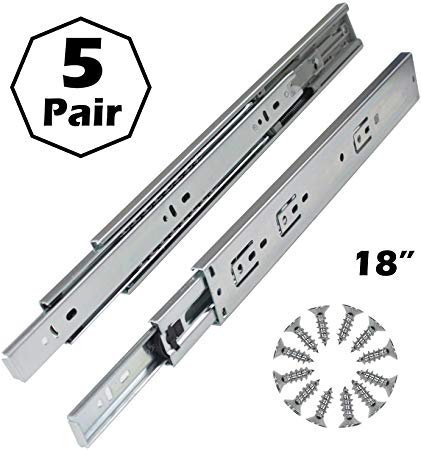Gobrico 18-Inch Side Mount Drawer Slides Soft Close Full Extension Ball Bearing Runners 3Folds 5Pair