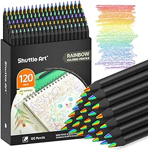 Shuttle Art 120 Pack Rainbow Pencils Bulk, 7 Colors in 1 Rainbow Colored Pencils, Pre-sharpened, Break-resistant Black Wooden Pencils for Kids and Adults Coloring, Drawing, Sketching, Doodling, Gifts