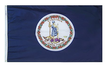 Virginia State Flag 3x5 ft. Nylon SolarGuard Nyl-Glo 100% Made in USA to Official State Design Specifications by Annin Flagmakers.  Model 145660