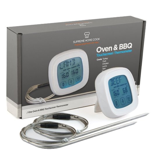 Supreme Home Cook The ORIGINAL Oven and BBQ Touchscreen Digital Meat Cooking Thermometer and Timer with 2 Stainless Steel Probes for Cooking meats to perfection