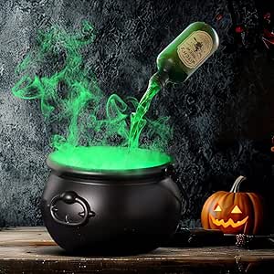 Large Black Witch Cauldron with Light Effects & Fog Maker – Plastic Halloween Cauldron for Indoor & Outdoor Decorations, Cauldron Punch Bowl, Witches Pot, Halloween Decor