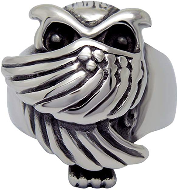 FANSING Men Rings, Punk Owl Ring Stainless Steel Jewelry, Size 7-12