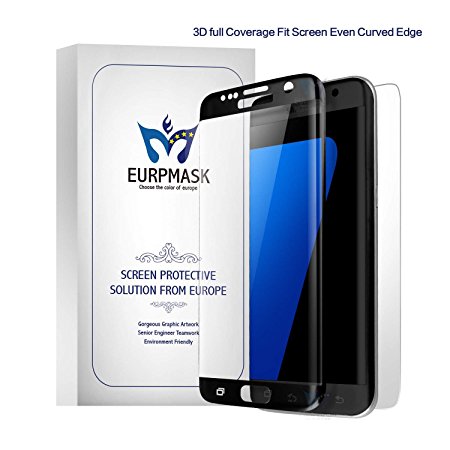 [High Definition   Full Coverage] S7 Edge Screen Protector,EURPMASK Full Cover Crystal Clear Tempered Glass Screen Protector [Shatter-Proof Resistant Fingerprint Film] [1-Pack Front 1-Pack Matte PET Back Protector][Black]