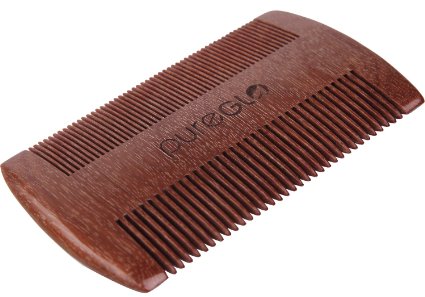 Wooden Beard Comb | Anti-Static Handmade Red Sandalwood Fine Tooth Pocket Mustache Comb | No Snag Hair Combs with Faux Leather Carrying Pouch and Free Box by pureGLO