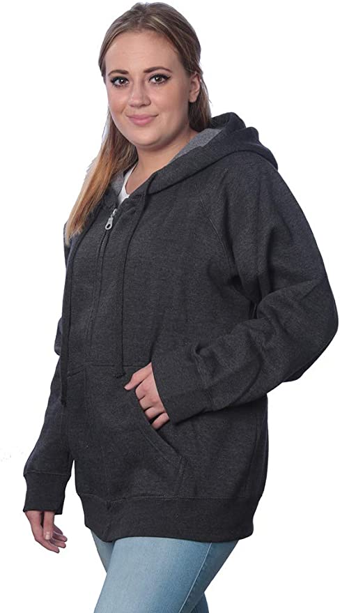 Womens Sweatshirt Plus Size Heavyweight Active Fleece Full Zip-Up Hoodie
