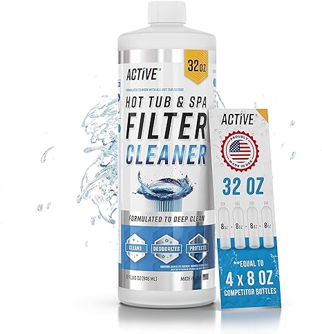 ACTIVE Spa Hot Tub Filter Cleaner - 32oz (2-4 Uses) Cleaning Soaking Solution, Hot Tubs & Pool Cartridge Cleaner, Natural Power Degreaser to Revive & Prolong O-Filters Life Time - Made in USA