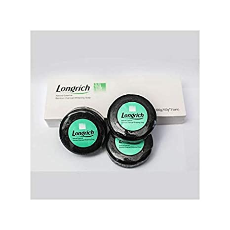 Longrich Bamboo Charcoal Soap, Black Soap,Brightening Soap for Fighting Pimples, Acne, 3 Bars