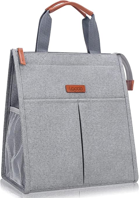 Lacdo Lunch Bag for Women Men Insulated Lunch Tote Bags Waterproof Reusable Lunch Box Soft Cooler with Pockets for Work Travel Picnic, Gray