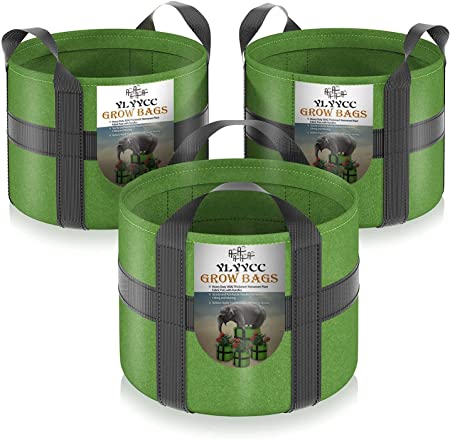 YLYYCC 5 Gallon Grow Bags, 3-Pack Fabric Pots with Handles, Heavy Duty Thickened Nonwoven Grow Pots - Heavy Weight Capacity 110 lbs - 175 lbs
