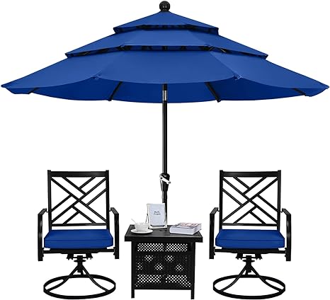 ABCCANOPY 9FT 3 Tiers Market Umbrella Patio Umbrella Outdoor Table Umbrella with Ventilation and Push Button Tilt for Garden, Deck, Backyard and Pool,8 Ribs Blue