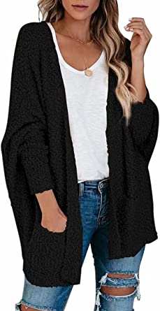 Dokotoo Womens Soft Oversized Open Front Popcorn Sweater Cardigans Outerwear with Pockets