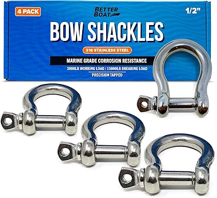 Premium Stainless Steel D Ring Shackles 1/2 inch 3/8, 5/16 or 1/4 Mini Small Bow Shackle or Clevis Anchor Shackle Marine Grade Boat Sailboat Chain Shackel U Bolt Rigging Clasp