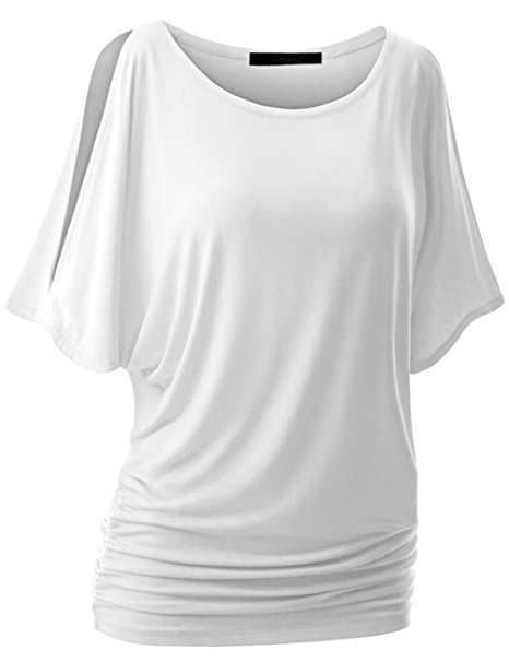 Lymanchi Womens Cold Shoulder Tops Short Sleeve Loose Fit Dolman Drape T Shirts