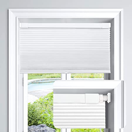 LazBlinds Cordless Cellular Shades No Tools No Drill Light Filtering Cellular Blinds for Window Size 24'' W x 64'' H, White