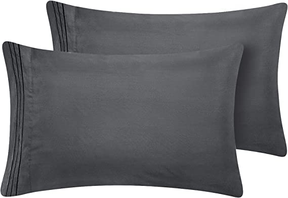 CozyLux King Pillowcase Set of 2 Luxury 1800 Series Brushed Microfiber Bed Pillow Cases Embroidered 2 Pack 20x40 inches, Dark Grey/Gray Pillow Covers with Envelope Closure