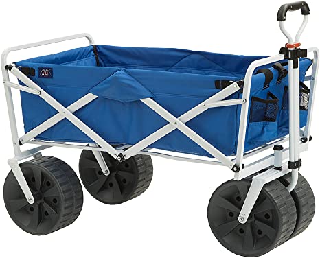 Mac Sports Heavy Duty Collapsible Folding All Terrain Utility Beach Wagon Cart, Blue/White