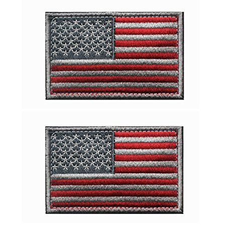Tactical USA Flag Patch -Subdued Silver- Velcro American Flag Embroidered Red Border US United States of America Military Uniform Emblem Patches-2 pieces