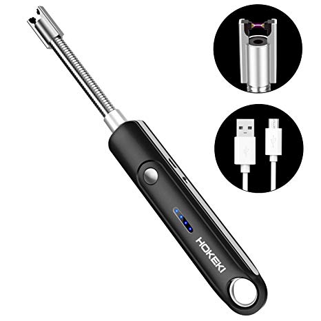 HOKEKI Candle Lighter Arc Lighter USB Candle Lighter Rechargeable Flame less Lighter, Fire Lighters for Candles Electric Candle Lighter for Home Outdoor BBQ Camping Fireworks No Spark &Smell(Black)