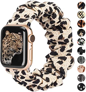 TOYOUTHS Compatible with Apple Watch Band Scrunchies 42mm Cloth Soft Pattern Printed Fabric Wristband Bracelet Women Rose Gold IWatch Cute Elastic Scrunchy Bands 44mm Series 5 4 3 2 1