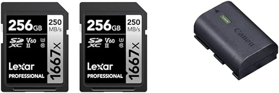 Lexar Professional 1667x 256GB (2-Pack) Memory SDXC UHS-II Cards, C10, U3, V60, Full-HD & 4K Video, Up to 250MB/s Read, for Professional Photographer & Canon LP-E6NH (4132C002)