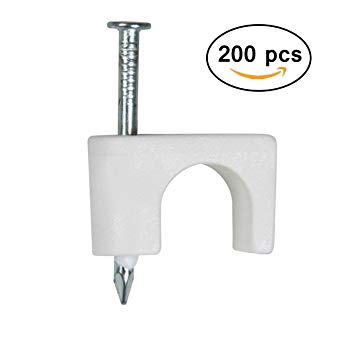 200 Pack Nail In Cable Clips Ethernet Cable Nails Tacks Clips 8mm for Cat6 Cable - White
