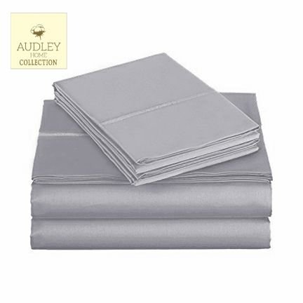 800 Thread Count 100% Long Staple Egyptian Cotton Sheet Set, Queen Sheets, Luxury Bedding, Queen 4 Piece Set, Smooth SatIn Weave,Silver, by Audley Home