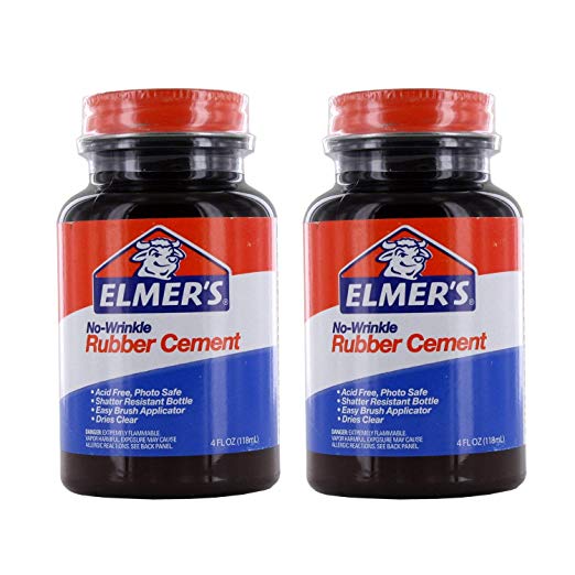 Elmer's No-Wrinkle Rubber Cement, Acid-Free, 4 Oz Bottle, Pack of 2