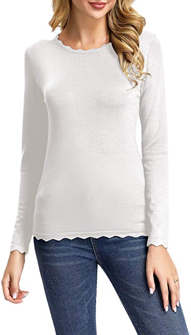 Women's High Elastic Long Sleeve Round Neck Pullover Soft Sweater Top