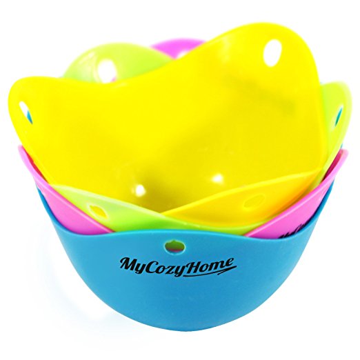 Egg Poacher Cups - Premium Silicone Poaching Pods - BPA Free - FDA Approved - For Stovetop or Microwave - Dishwasher Safe - Set of 4 Colorful Pods