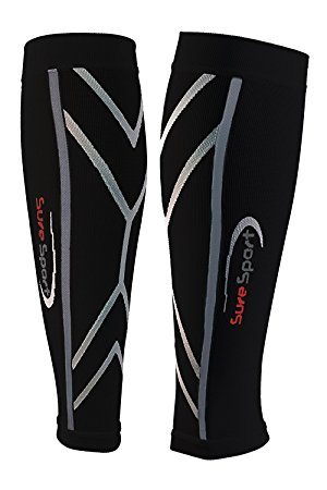 SureSport® Men's and Women's True Graduated Calf Compression Sleeves - 18-25 mmHg Medical Grade (Small, Black) Great for Shin Splints - Ideal uses include Crossfit, Basketball, Running, Baseball, Walking, Cycling, Training and Travel - Increases Circulation - Help Speed Recovery
