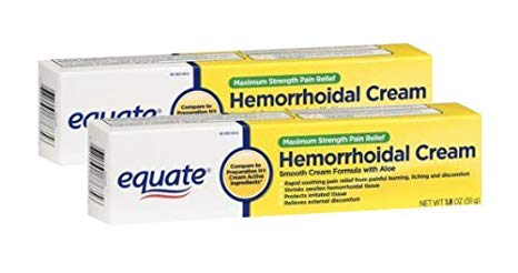 Equate Max Strength Pain Relief Hemorrhoidal Cream, Two 1.8oz Tubes Compare to Preparation H