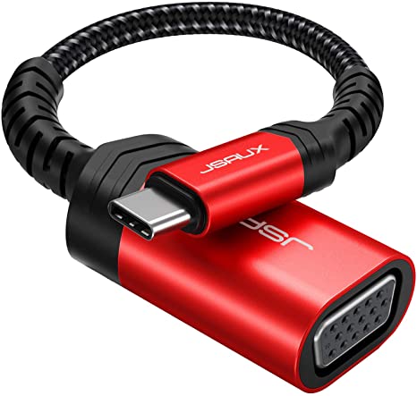 USB C to VGA Adapter, JSAUX USB Type C to VGA Female Dongle Cable [Thunderbolt 3 Compatible] for MacBook Pro 2019 2018, iPad Pro, Dell XPS, Surface Book 2, Samsung Galaxy S20 S10 Plus and More- Red