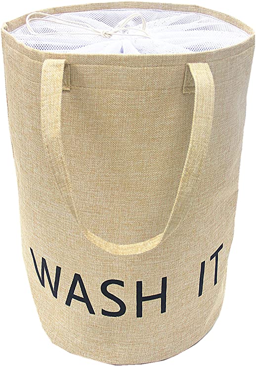 TIBAOLOVER 19.7 Inch Large Size 100% Natural Linen Laundry Hamper Laundry Basket with Long Handles Perfect for College Dorms,Kids Room & Bathroom (Beige)