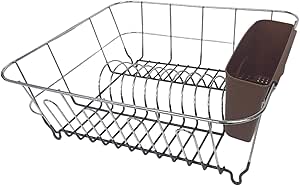 2-Piece Dish Drying Rack & Cutlery Holder Set - Compact Sink-Fitting Dish Drainer with Rubberized Undercoating, Space-Saving Kitchen Organizer for Plates, Cups, Bowls & Utensils, Bronze