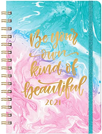 Planner 2021 - Weekly & Monthly 2021 Planner with Back Pocket, 6.4"x 8.5", Jan 2021 - Dec 2021, Hardcover, Strong Twin-Wire Binding, Tabs,Thick Paper, Elastic Closure, Inspirational Quotes