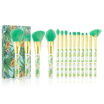 Tropical Makeup Brushes Docolor 14 Pieces Professional Makeup Brushes Set Premium Synthetic Kabuki Foundation Blending Contour Face Powder Mineral Eyeshadow Make Up Brushes Set