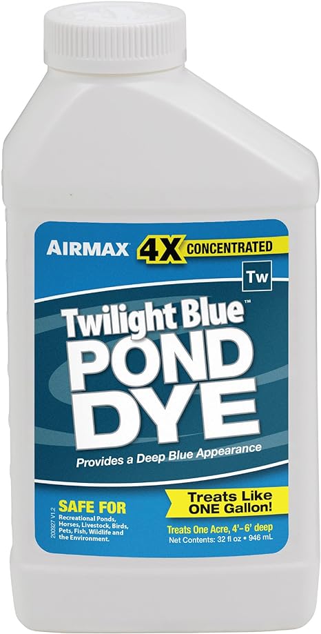 Airmax Pond Dye 4X Concentrate for Outdoor Ponds & Lakes, Natural Pond Colorant & Water Beauty Enhancer, Block Ultraviolet Rays, Fish, Bird & Livestock Safe, Easy Liquid Application, 1 Quart