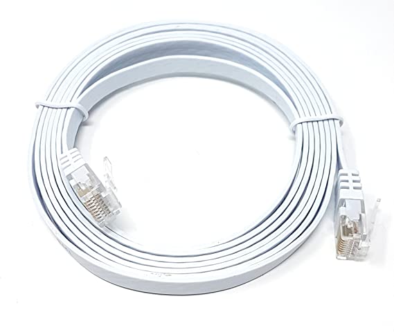 MainCore 5m Long Flat White CAT.6 / CAT6 (RJ45 to RJ45) Ethernet Gigabit Lan Network Cable Lead Cord