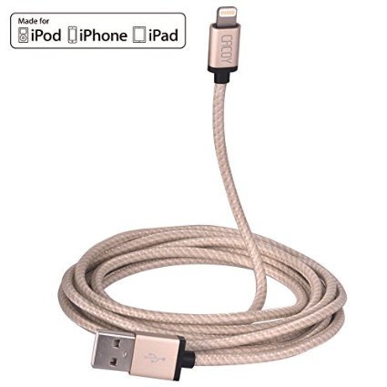 MFi certified CACOY 6ft long cotton braided lightning to USB cable with Aluminum Shelling for iPhone 6 6s 6 plus iPhone SE iPad Pro iPod 2meter65288Gold65289