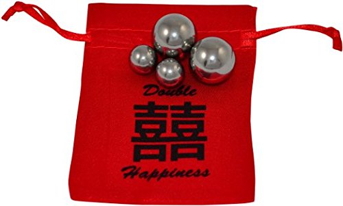 Double Happiness 1/2 " and 3/4" Chinese Health Solid Steel Baoding Balls~4 Ball Set