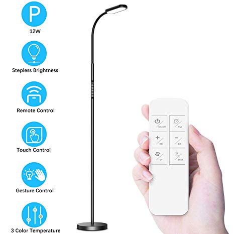 LED Floor Lamp,BEIEN Remote&Touch Control 2700K-6500K Floor Lamp,3 Color Temperatures& 1800Lumens Stepless Brightness Levels,Eye Care Floor Light with Flexible Gooseneck