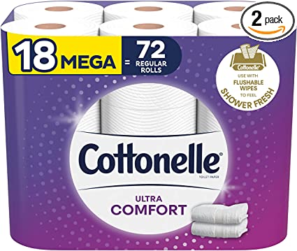 Cottonelle Ultra Comfort Toilet Paper, Strong Bath Tissue, 18 Mega Rolls (18 Mega Rolls = 72 regular rolls), 268 Sheets per Roll