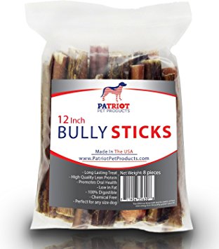 Patriot Pet Bully Sticks - Low Odor Made In USA Dog Treats - Low Fat High Protein USDA Approved