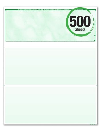 BLANK Business Standard Voucher Check Stock (Check On Top with two stubs / vouchers below) - Blank Check Paper - Versacheck Refills: Form #1000 - Green - 500 Sheets per Ream