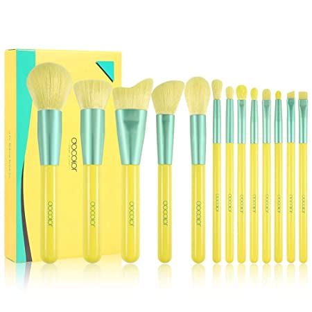 Docolor Makeup Brushes 13Pcs Lemon Makeup Brush Set Premium Synthetic Kabuki Foundation Blending Face Powder Mineral Eyeshadow Make Up Brushes Set