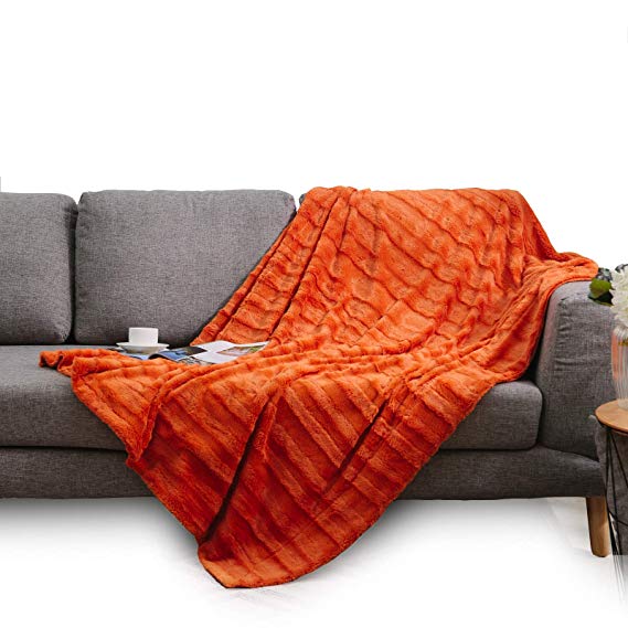 Cheer Collection Ultra Soft Faux Fur to Microplush Reversible Cozy Warm Throw Blanket - 60" x 70" - Rust
