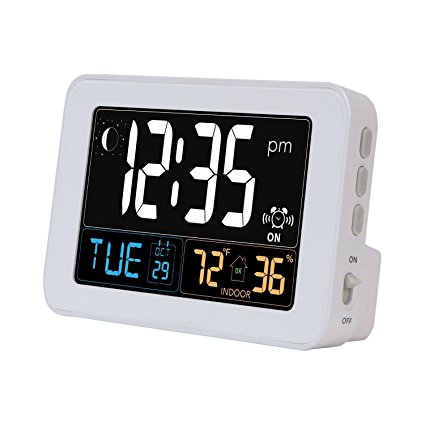 Intelli-Time Alarm Clock with USB Charger, Indoor Temperature and Humidity