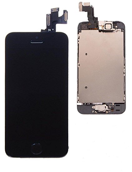 LLLccorp For iPhone 5S LCD Display Screen Touch Digitizer Full Assembly Replacement with Home Button, Front Camera, Ear Speaker (Black)